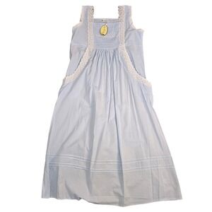 The 1 For U Womens Rebecca Blue Cotton Lace Trim Nightgown Dress Cottagecore NWT